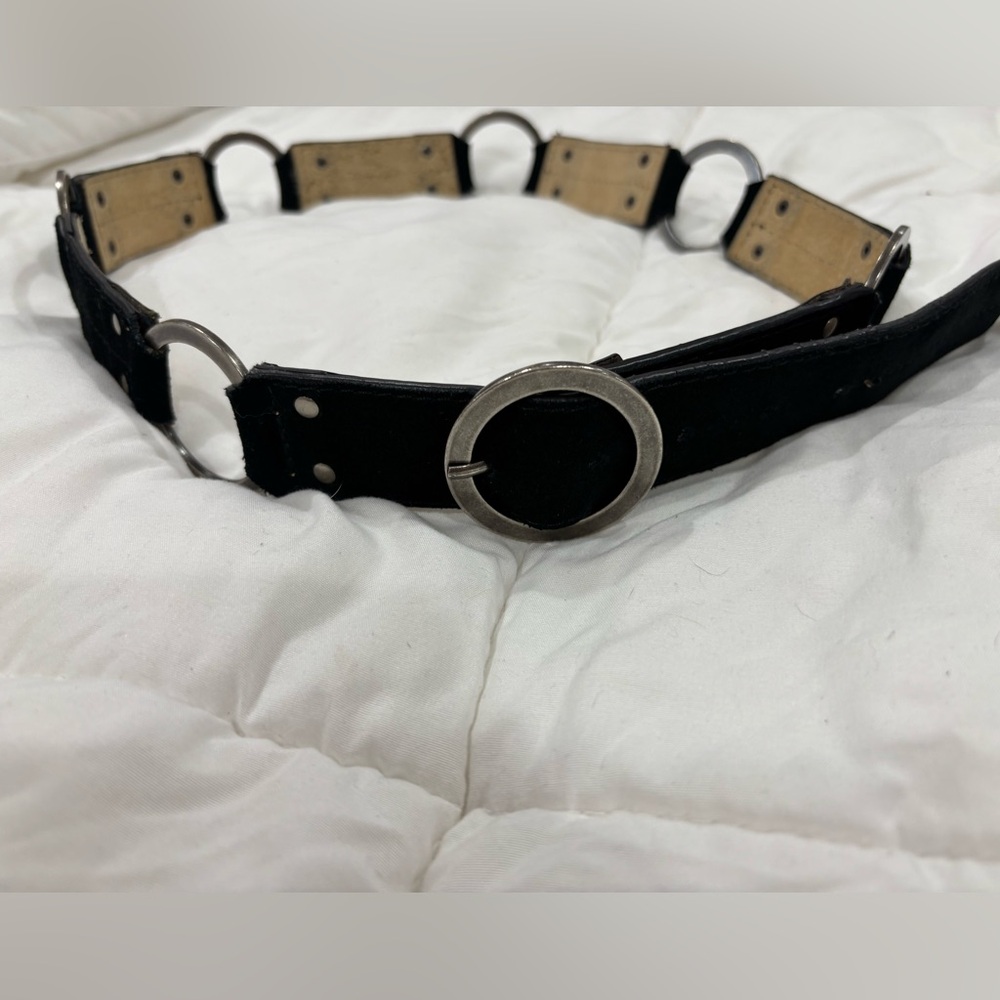 Black Suede/Leather Silver Circle belt - size M